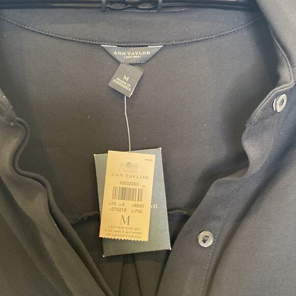 Ann Taylor Black Collared Half Button Down Midi Shirt Dress NWT Sz M Rayon - Picture 2 of 12